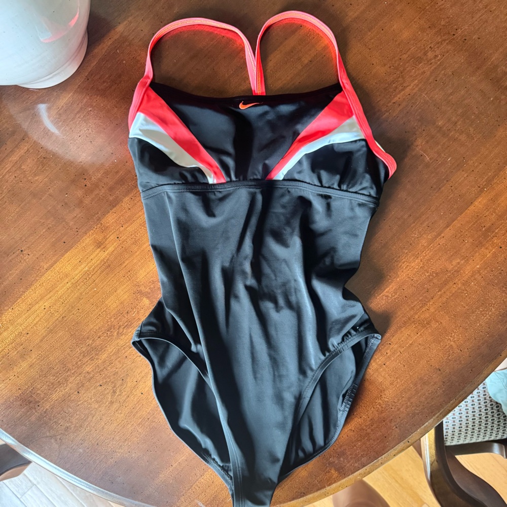 Nike Black and Orange One Piece Swimwear